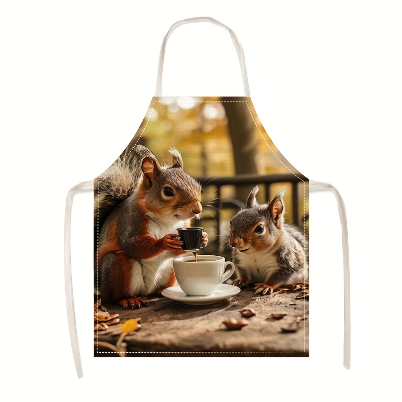 Kitchen Baking Gift Ideas - Celemek Linen Motif Tupai dan Kopi