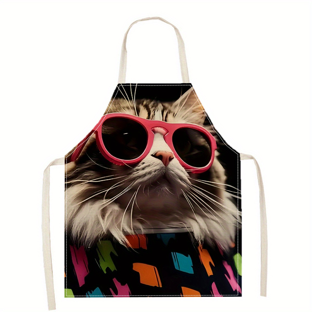 Kitchen Baking Gift Ideas - Celemek Linen Motif Kacamata Hitam Kucing